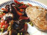 Steak de thon et son wok de champignons et poivrons à la sauce soja (one pot)