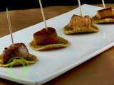 Cubes de foie gras sur tuiles de nougatine au sésame