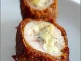 Ballottines de Dinde à la fourme d’Ambert et poire, panées au pain d’épices, réduction de vin au miel