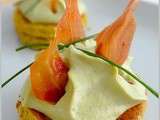 Galettes au son d’avoine, espuma de fèves et chips de jambon Serrano