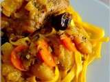 Lapin au cidre et aux pommes, tagliatelles maison au potiron