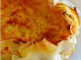 Tarte de bricks aux pommes de terre et à la purée d’oignons au chorizo