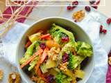 Salade crue au brocoli, carotte, pomme, noix et cranberries (végane)