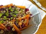 Salade d'épeautre, carotte, olive et cranberries, sauce à l'orange