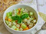 Salade de concombre, melon et tofu au basilic