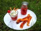 Soupe fraîcheur fraises, poivrons rouges rôtis, aneth et chantilly au fromage de chèvre