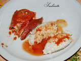 Filet de rouget sur lit de tomates et sa quenelle de risotto à la brandade de morue