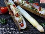 Couteaux de mer, asperge blanche, chorizo iberico, pesto : simplissimement sudiste