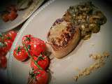 Filet de boeuf - chateaubriands / tomates cerises et champignons de paris au vin blanc