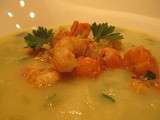 Langoustines poêlées sur crème de poireaux