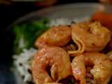 Curry rouge de Gambas, patates douces sautées et son riz blanc et noir