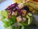 Gratin dauphinois salade aux petits croûtons aillés et julienne de betterave