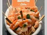 Brochettes de crevettes et litchis