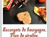 Escargots de Bourgogne, flan aux girolles et réduction de vin rouge