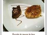 Pancake de pommes de terre aux éclats de châtaignes, escalope de foie gras poêlée, vinaigrette de cidre et miel