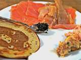 Blinis, caviar, saumons, rillettes d’esturgeon à la truffe blanche et tarama