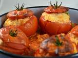 Petites tomates farcies à la dinde, carotte, riz et coriandre