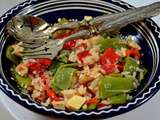 Salade de poulet, poivrons grillés, cocos plats et riz