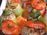 Tomates et courgettes farcies au veau, parmesan, basilic et noix