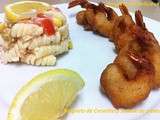 Beignets de crevettes marinées, et salade de pâtes