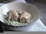 Escalopes de veau, sauce kale et champignons