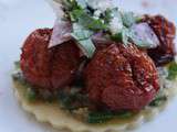 Pasta - pesto de châtaignes & roquette - tomates demi-séchées & salami à la truffe