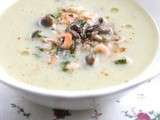 Potage - crevettes grises & shiméjis poêlés