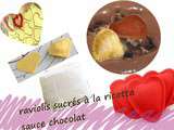 Raviolis à la ricotta, sauce au chocolat - dessert en forme de coeur