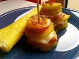 Mille-feuilles de pommes de terre, fromage de chèvre et jambon blanc