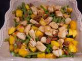 Salade d’été : salade de poulet et haricots verts aux pêches et piment d’espelette
