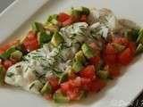 Dos de cabillaud tomates avocat
