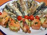 Sardines et pommes de terre au saumon fumé a la plancha