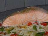 Plat complet : Pavés de saumon au riz sauté aux poivrons