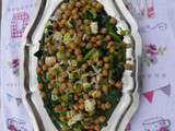 Plat complet : Salade pois chiches, épinards, poireaux et feta