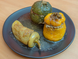 Trio de légumes farcis (courgette ronde, poivron jaune et poivron hongrois)