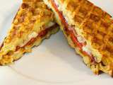 Gaufres façon croque-monsieur au jambon, fromage et poivron rouge