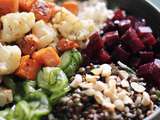 Assiette complète de légumes rôtis, betteraves, lentilles & feta