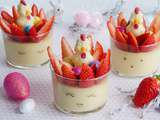 Petits pots chocolat blanc aux fraises et oeufs de Pâques
