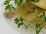 Ravioles ricotta épinards, jus de coques