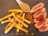 Magret de canard sauce champignons au foie gras et pommes de terre pont neuf