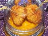 St jacques en tempura d'epices et sa creme de potimarron