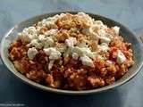 Mélange quinoa/boulgour à la tomate, morceaux de chèvre et cacahuètes :