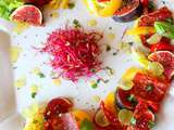 Salade tomates, figues, raisin et chorizo à l’huile de basilic