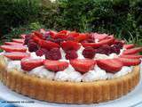 Gâteau aux fraises & framboises sur un lit de crème fouettée