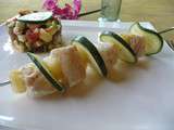 Brochettes de poisson (julienne) marinées en sucré/salé
