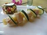 Brochettes de poisson (julienne) marinées en sucré/salé