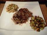 Tournedos de bœuf sauce aux champignons, pommes de terre et panais sautés