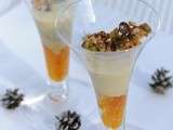 Compotée de mandarine, crème anglaise à l’amande et croquant de mendiants (sans gluten, ni caséine de lait)