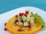 Steack de tomate ananas, tartare avocat et ananas à la coriandre et shiso