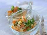 Tartare de poissons fumés, granny, oignon rouge et herbes fraîches